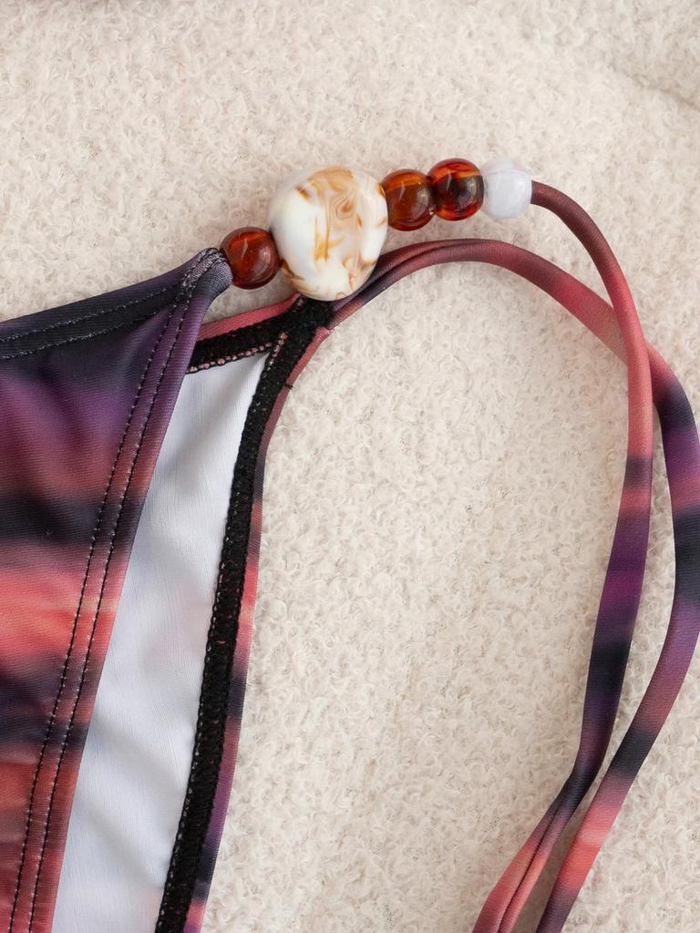 Europäisches Batik-Bikini-Oberteil mit einem Träger und passendem Unterteil für Damen