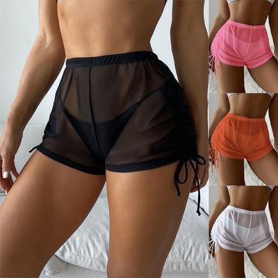 Kadın Bağcıklı Siyah Fileli Üst Şort Plaj Üstü Plaj Sarma Bikini Üstleri Mayo Pantolonları İçin Üstler