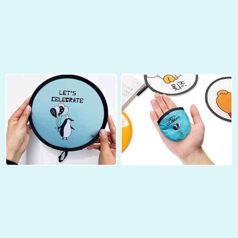 Mini Tragbarer Faltfächer Stoff Fliegender Scheibenfächer Rund Mit Tasche Hand Faltfächer Cartoon Sommer Party Gastgeschenke Geschenk