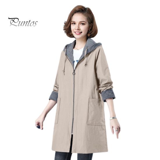 

Весна Осень Женская куртка с капюшоном, длинными рукавами, завязками на шнурке, карманами больших размеров, застежкой-молнией, ветровка средней длины, однотонная, большие карманы, ветрозащитная L хаки