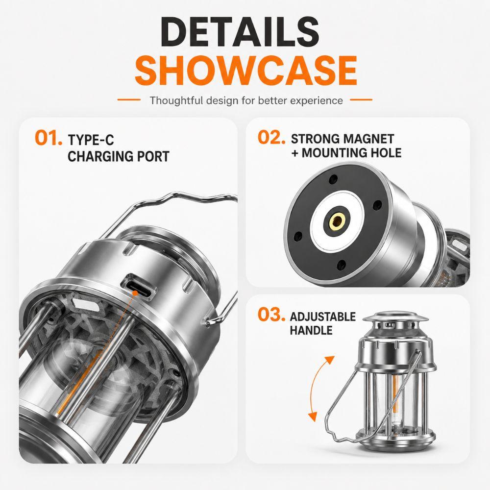 USB Rechargeable LED Camping Lantern Vintage Hiking Flashlight Tent Atmosphere Light  Outdoor