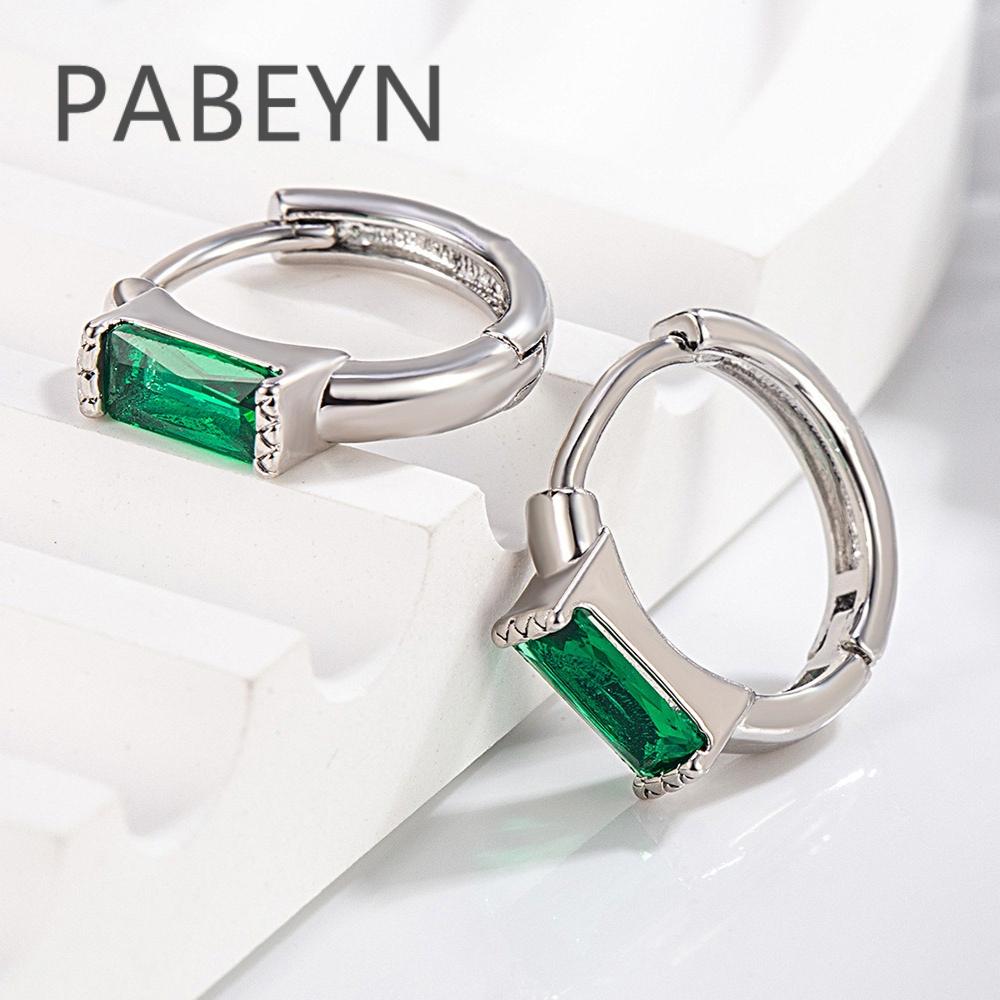 925 Sterling Silver Stylish Simple Inlaid Small Square Green Zircon Earrings Birthday Party Anniversary Gift