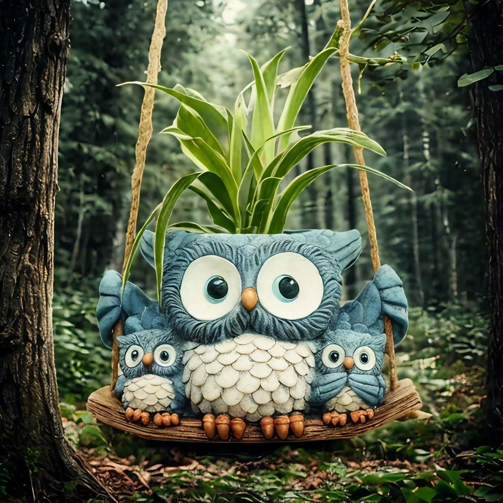 Cute Owl Statue Planter Resin Flower Pot Flower Arrangement Container Animal Plant Pot  Home