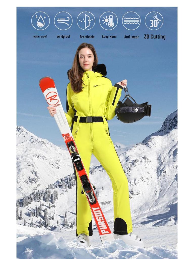 Women's Slimming One-Piece Windproof Ski Suit - Thickened and Warm