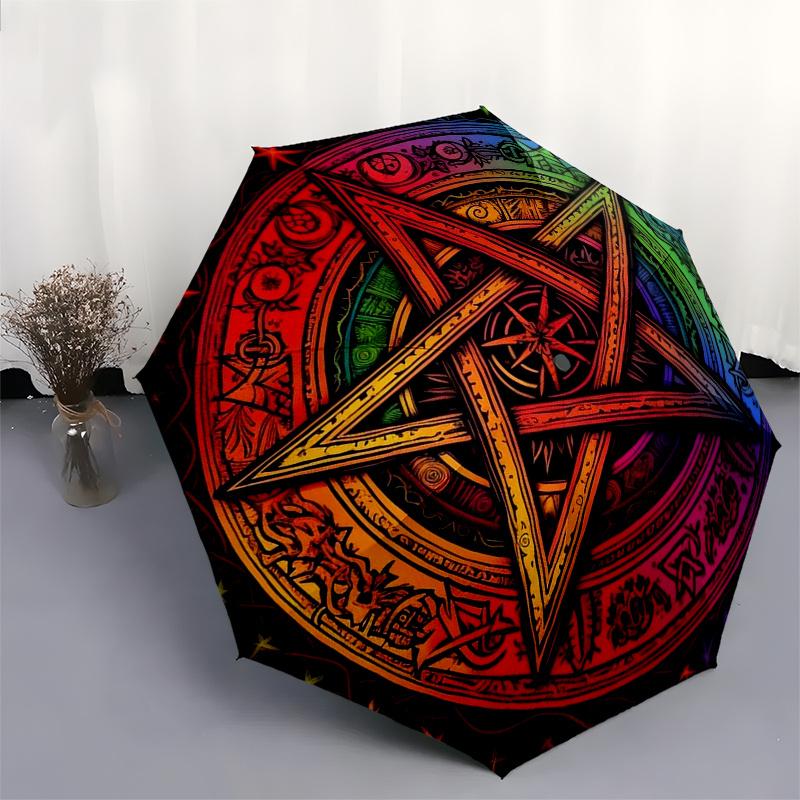 Kolorowy Pentagram Mandala - Boho Makrama Ścienna do Dekoracji SypialniParasol, Przenośny Parasol Trójzłożony dla Mężczyzn i Kobiet, Prezent Świąteczny ES192