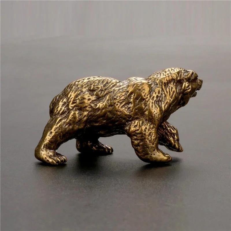 Retro Brass Brown Bear Statue Ornament Solid Brass Polar Animal Figurine Miniatures Tea Table Pet Desk Decors Accessories Crafts