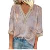 Women's Shirt Blouse Casual Loose Shirts 3/4 Sleeve Lace Print V Neck Tops Print Tops T-shirts Tee