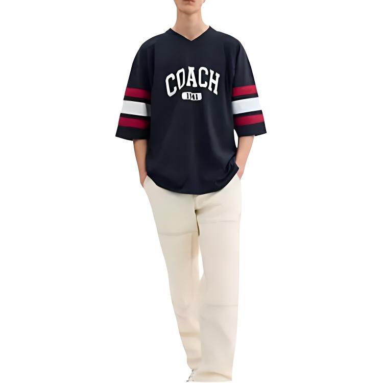 Coach Ss25 Cotton Printed V-Neck Outdoor Sports Short Sleeve T-Shirt Men T-Shirts Dark-Blue CY572-VIN