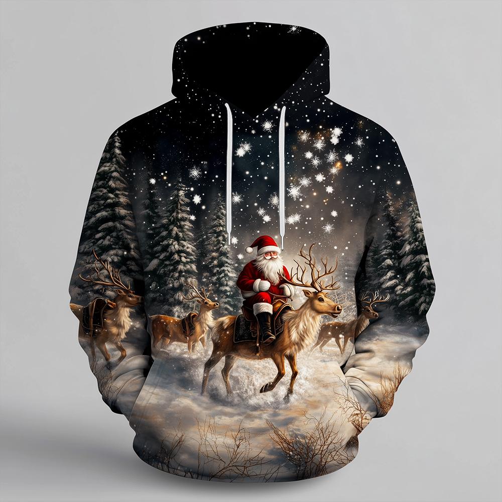 Santa Claus Reindeer 3D Printed Hoodie Men's And Women's Autumn And Winter Fashion Casual Pullover Christmas Holiday Party Top