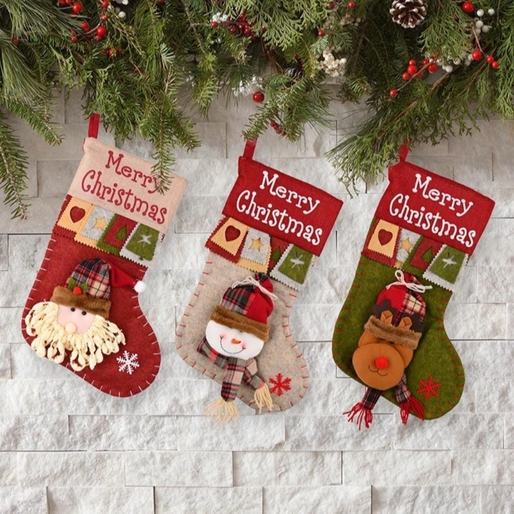 Hanging Christmas Stocking Three-dimensional Candy Bag Santa Claus Large Capacity Christmas Decoration Children