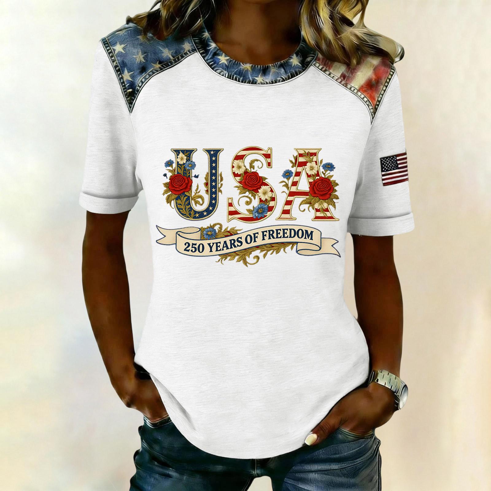 

Women Casual Short Sleeve T Shirt USA Letter Print Graphic Tee Crew Neck Lightweight Top for Everyday Wear XL білий