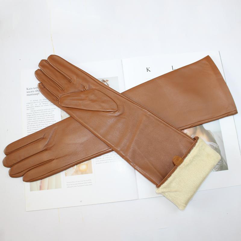 

Новые женские длинные перчатки из овчины Классический однотонный цвет до локтя Универсальные ветрозащитные теплые флисовые кожаные перчатки для вождения 6.5