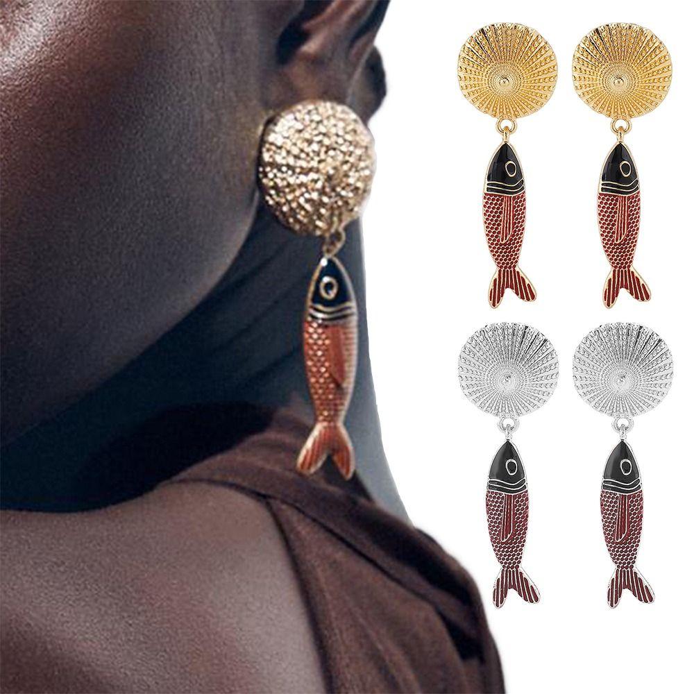 Summer Dangle Earrings Boho Beach Holiday Jewelry Gift Elegant Fish Pendant Earrings  for Women