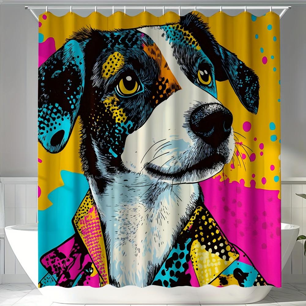 Vibrant Jack Russell Terrier Shower Curtain Colorful Pop Art Polyester With Hooks Playful Dog Design Easy Clean Dog Decor
