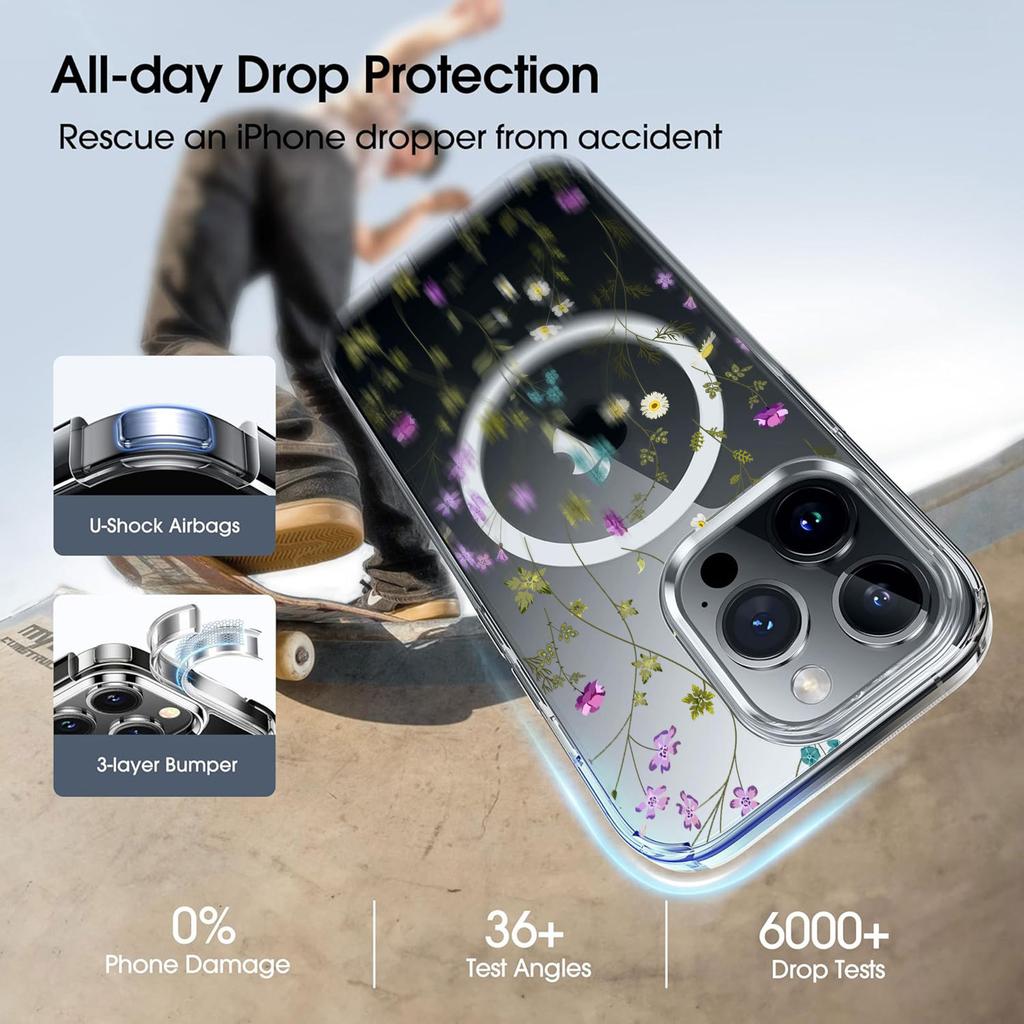 For iPhone 16 Pro Max Case Flower Series TPU+PC Phone Cover Compatible with MagSafe