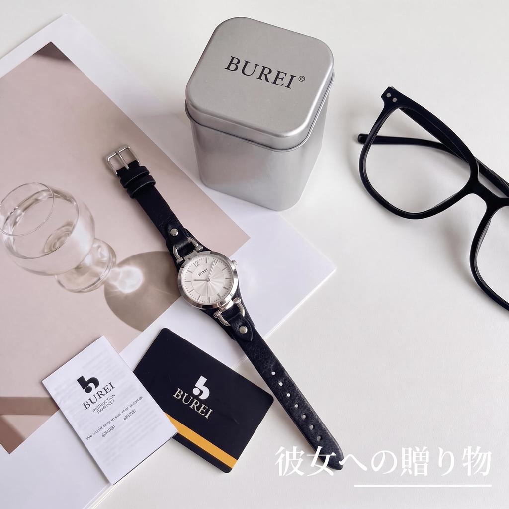 BUREI Japanese Quartz Black Leather Strap Women's Watch, Silver, Movement, Waterproof, Simple, Stylish, Slim,