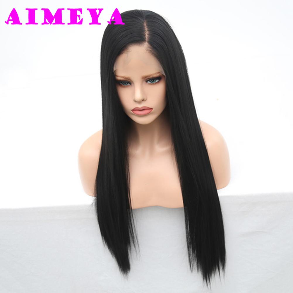 AIMEYA 13X6 Lace Front Wigs for Women Girls Natural Looking Black Long Straight Wigs Heat Resistant Synthetic Hair Wig Daily Use