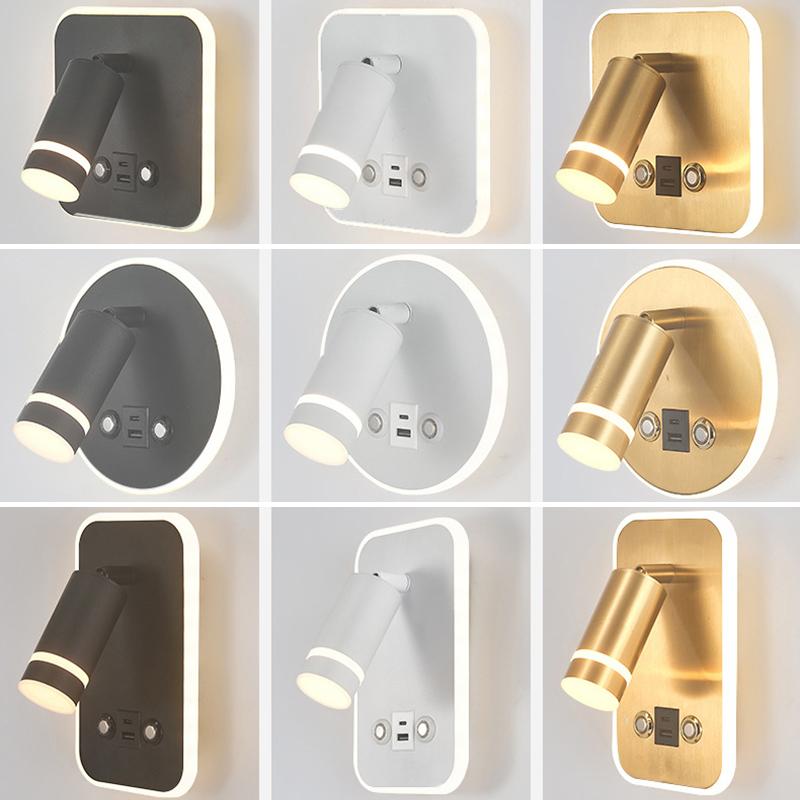 Wall Reading Lamp USB Charging Wall Light Round Bedside Ambient Lighting Indoor Room Decor Bedroom Living Room Hotel Dining Room