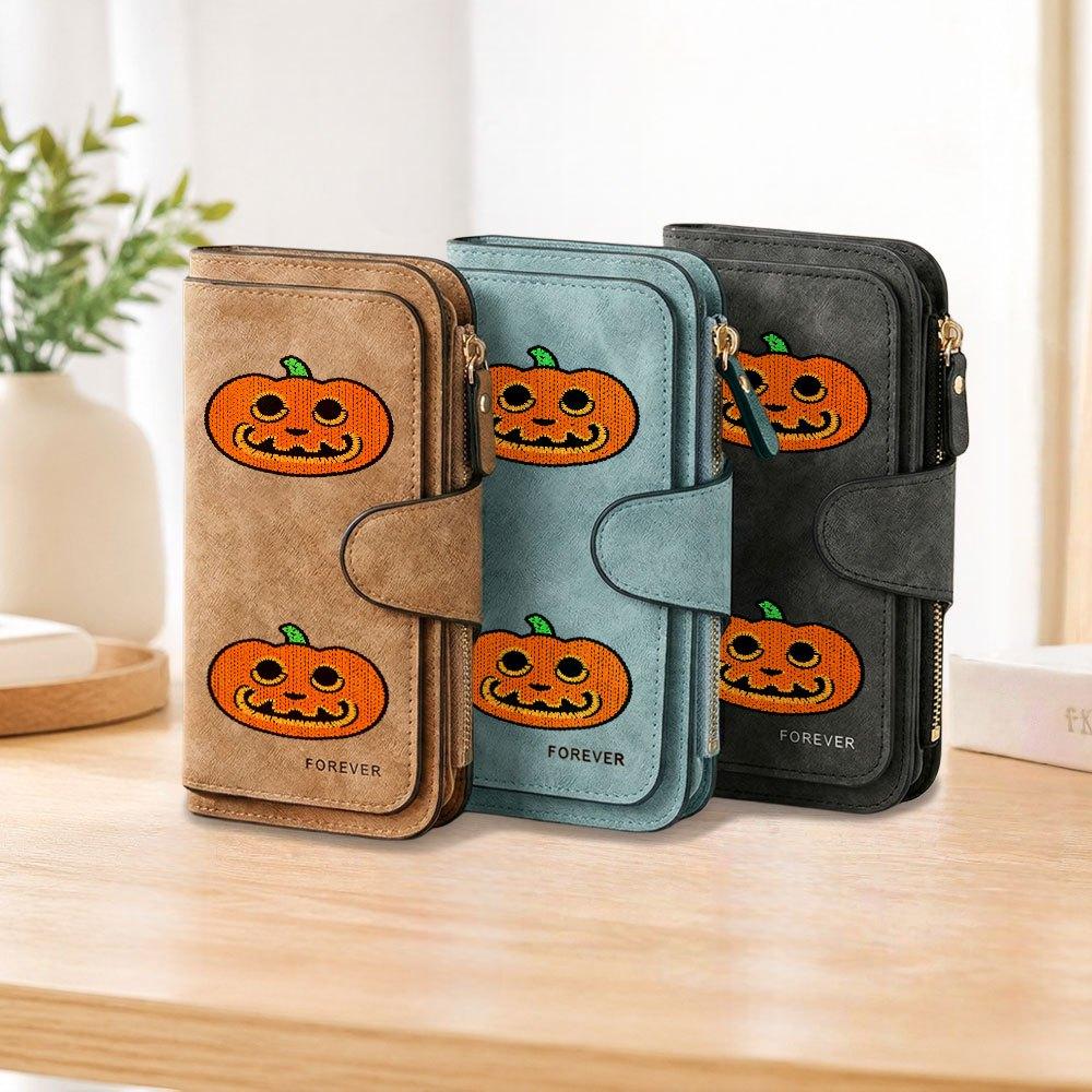 Knitted Pumpkin Pattern Long Zipper Wallet, Large-capacity Card Holder, Unisex Clutch Bag, Stylish Zippered Coin Purse, Suitable for Daily Use, a