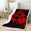 Red Rose Blanket Soft Fleece Throw Black Background Romantic Design Home Decor Gift for Her