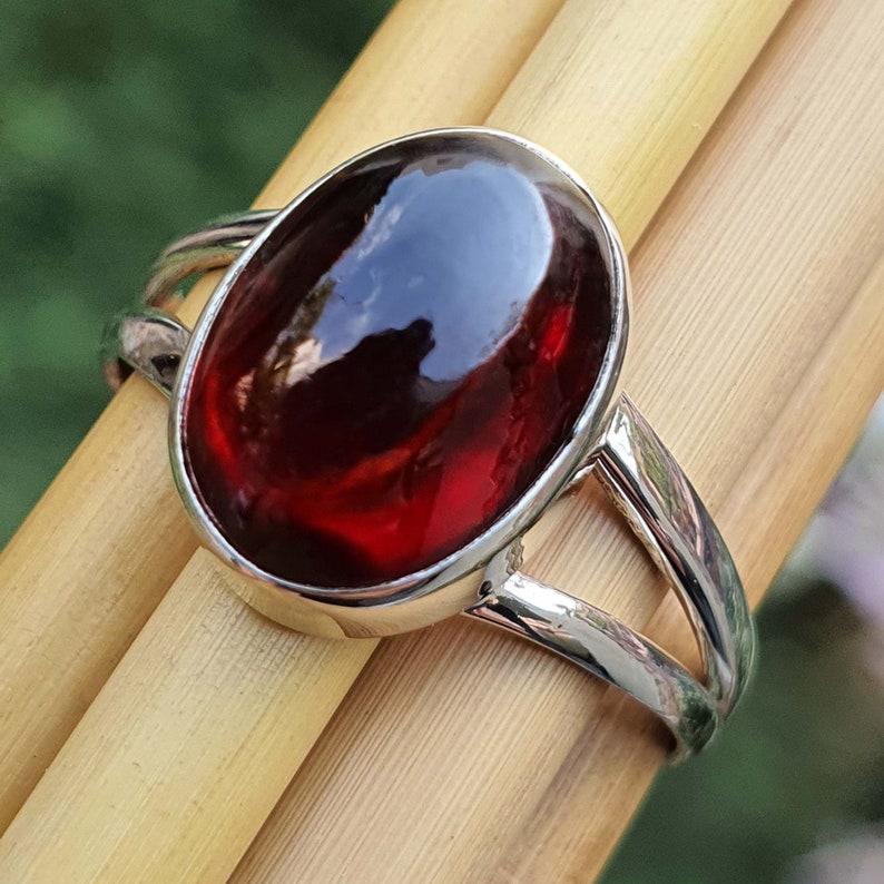 Garnet Gemstone Ring, Solid 925 Sterling Silver Ring, Handmade Jewelry, Oval Cabochon Ring, Women Ring, Valentine Gift
