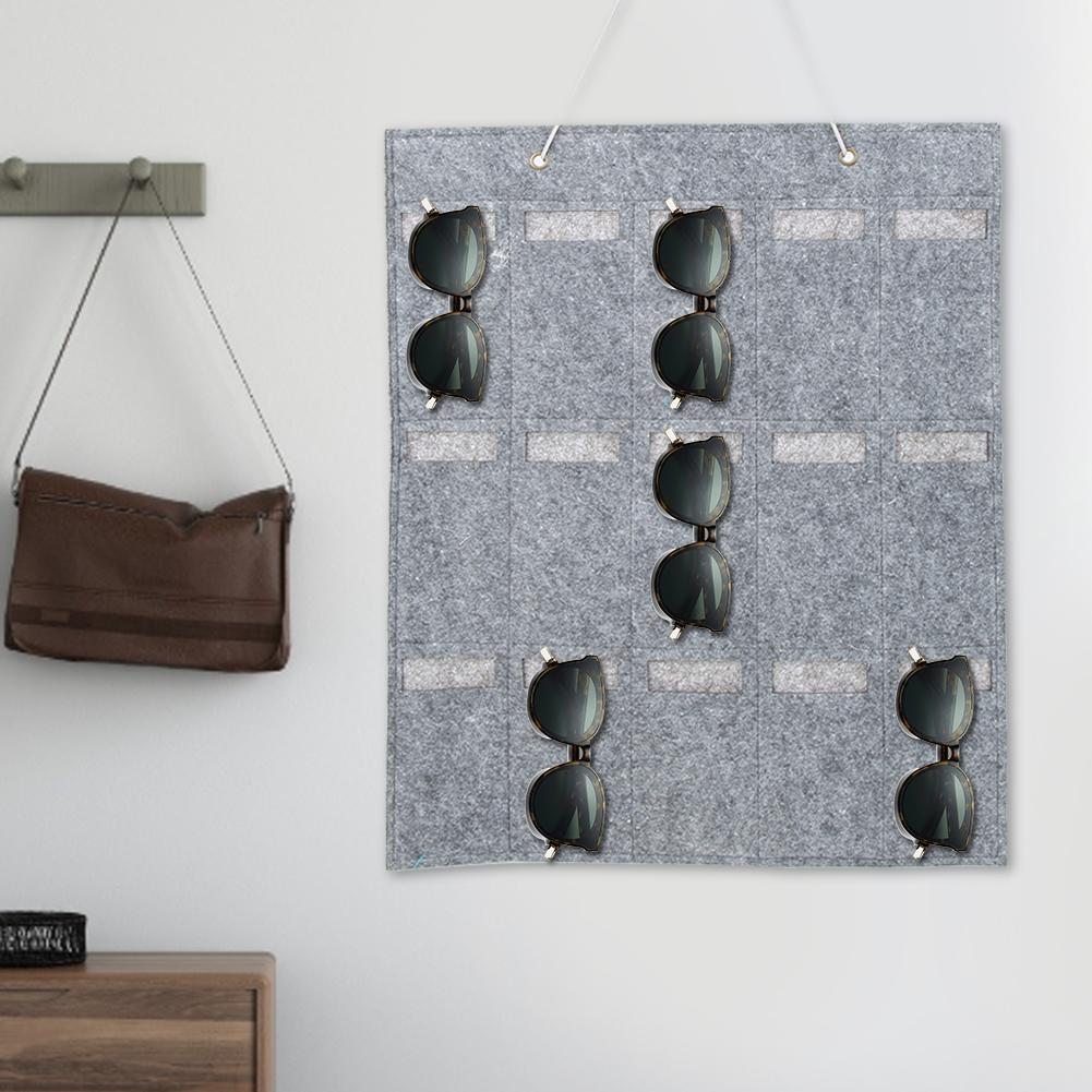15 Pockets Household Felt Sunglasses Storage Bag Eyeglass Container Wall Hanging Bag