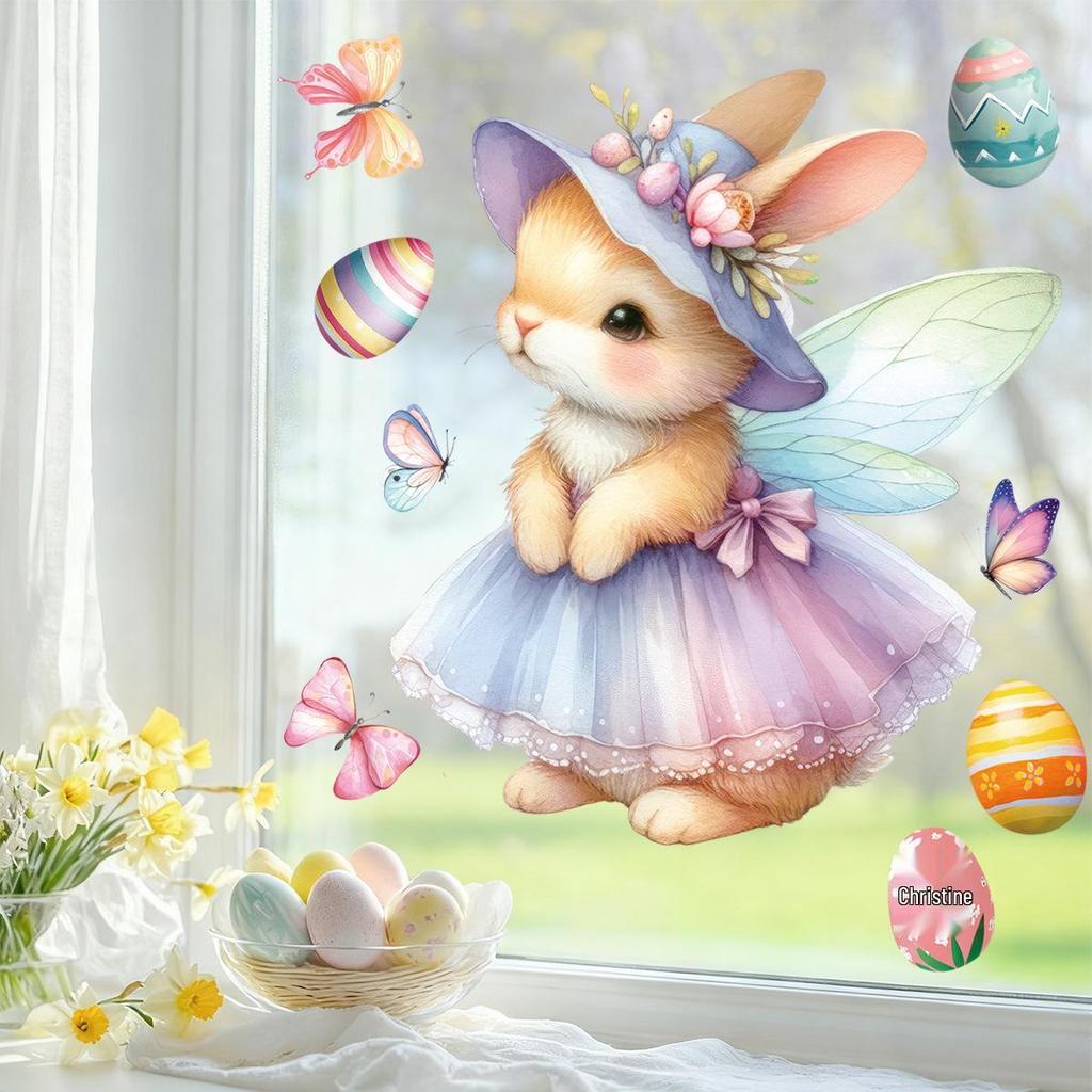 Easter Bunny & Chicks Colorful Window Stickers - Static Cling Decorations