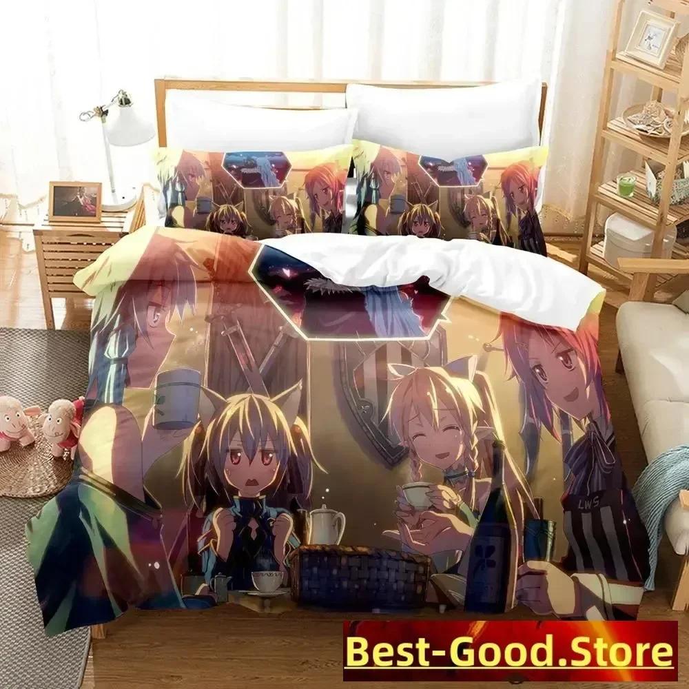 Sword Art Online Ii Bedding Set Cartoon Anime Three-Piece Set Adult Kid Bedroom Duvetcover Sets 3D Kawaii Roupas De Cama