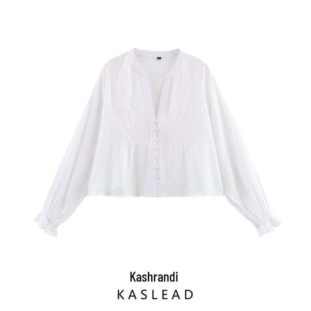 Women's European & American Style Hollow Embroidery Short Shirt - Spring 2025