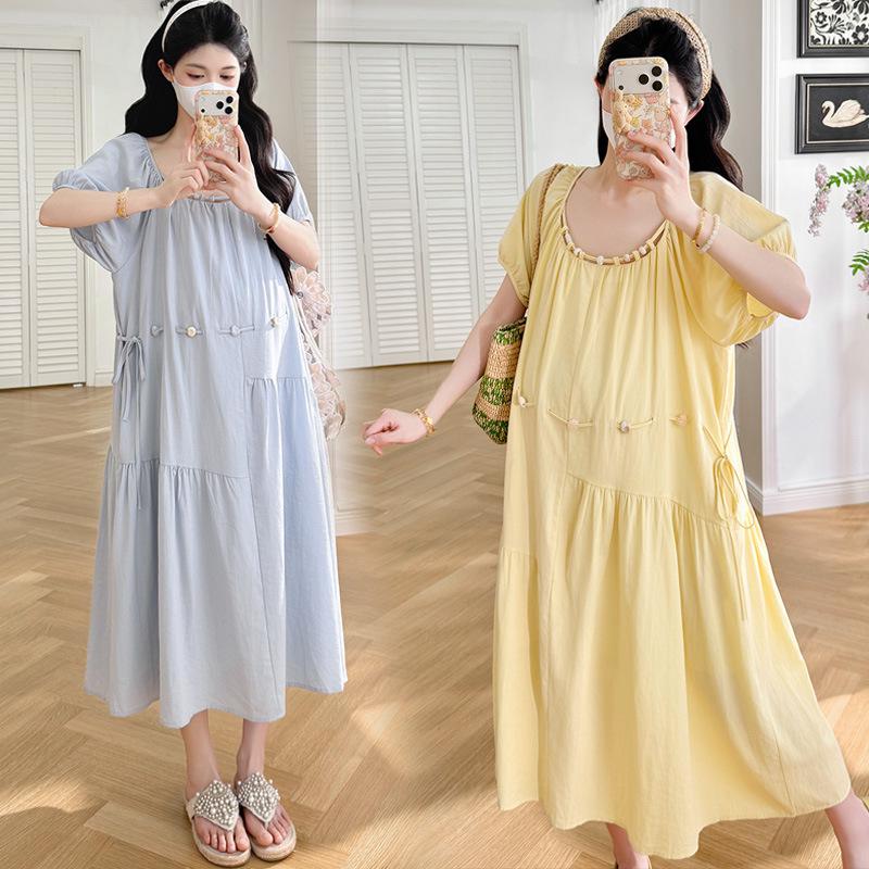 2026 Korean Style Loose Beaded Maternity Dress - Summer Collection Large