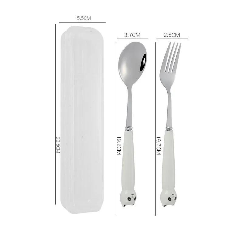 Cute Cartoon Travel Tableware with Case Portable Utensils Cutlery Set Reusable Flatware Silverware Include Fork Spoon with Case