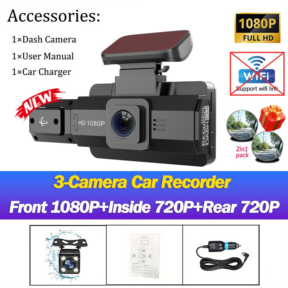 3Channel 1080P Dash Cam for Cars Front and Rear Camera WIFI Car Camera Video Recorder Rear View Camera for Vehicle Car Accessory