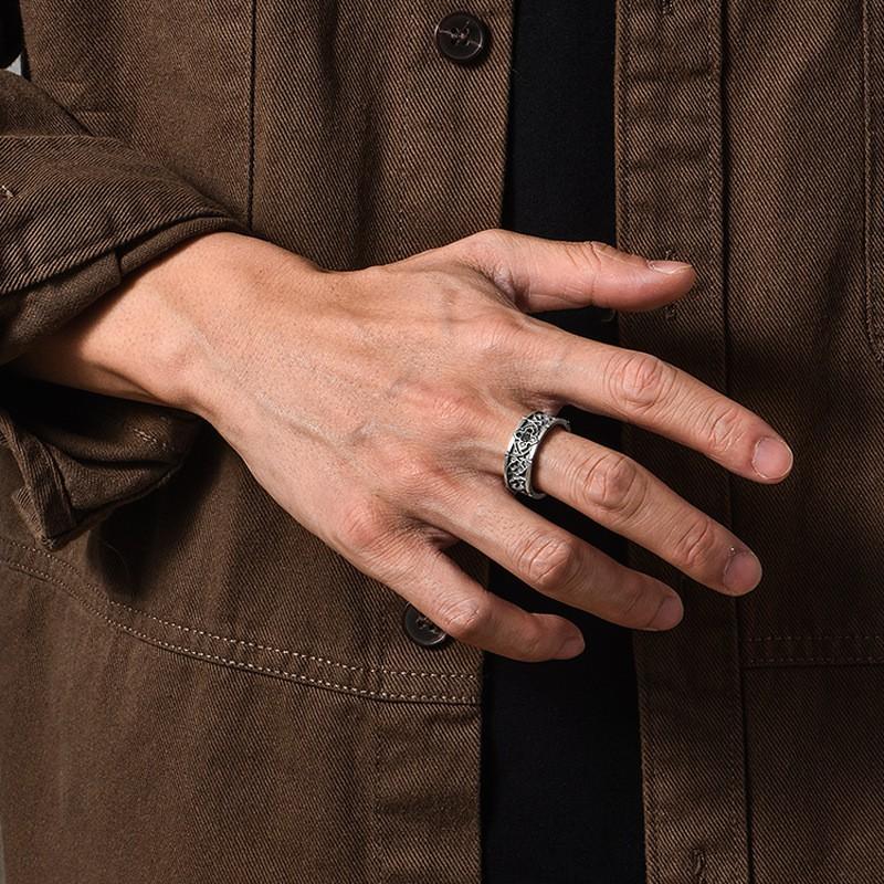 Adjustable Sterling Cross Flower Ring Men Women Vintage Geometric Minimalist Finger