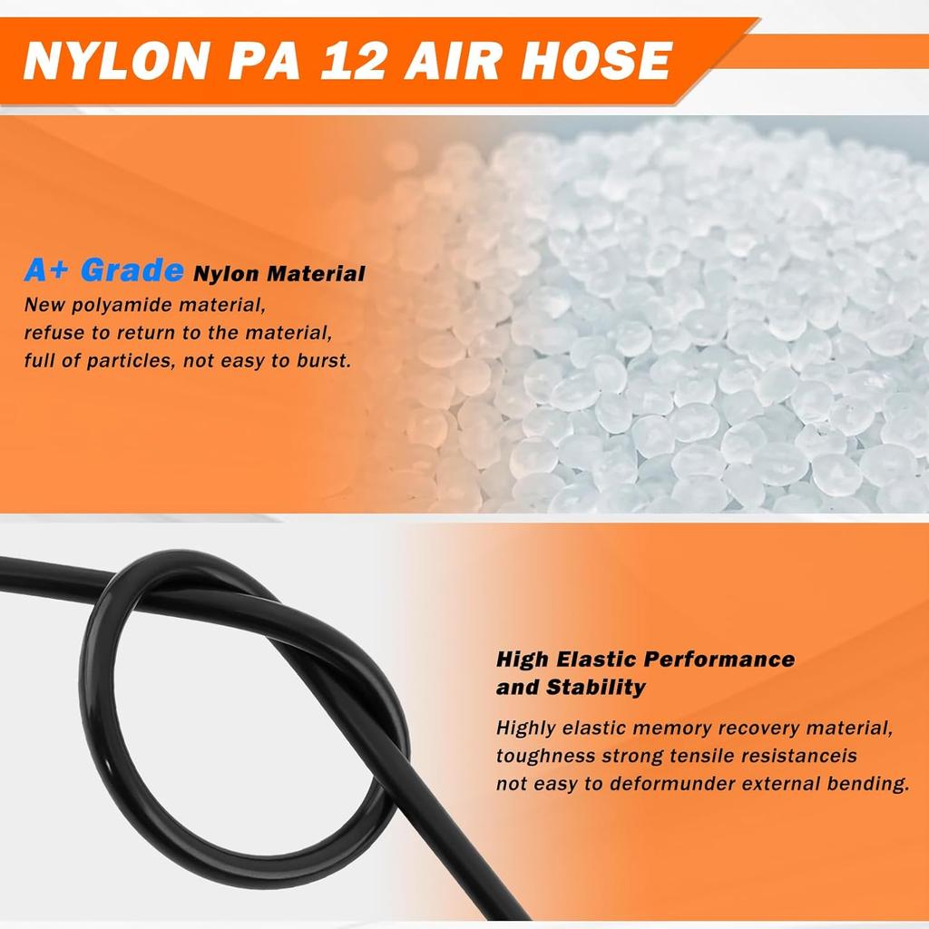 Air Line Kit For Air Spring Bag Suspension With Fittings, 30 FT PA Hose Truck Airbag Line With 1/4 NPT DOT Air Fittings, Replacement Valve For Airbag