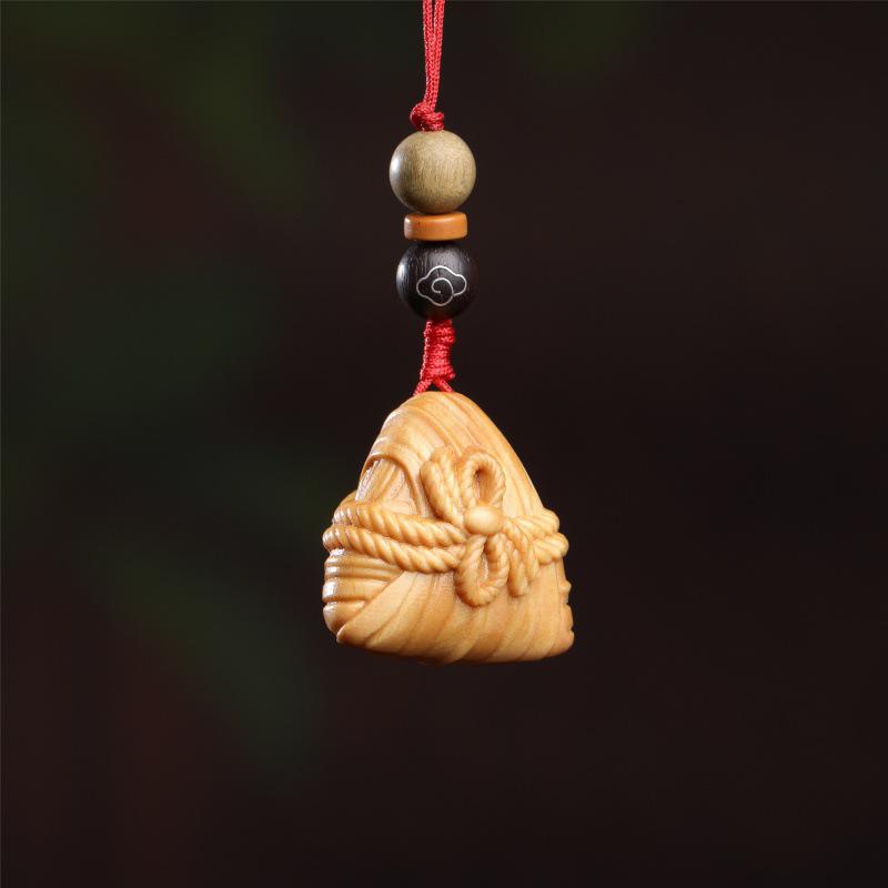 Dragon Boat Festival Scholar Zongzi Keychain Pendant - Wood Carving Handicraft Gift