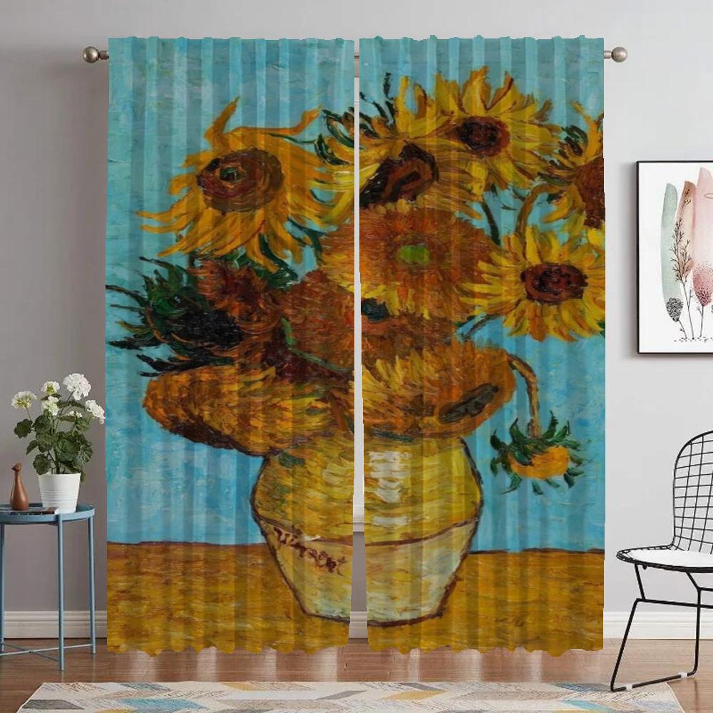 Kitchen Curtains for Living Room Curtain for Room 2 Panel Van Gogh Shades Home Interior Curtains Halloween Decoration Partition