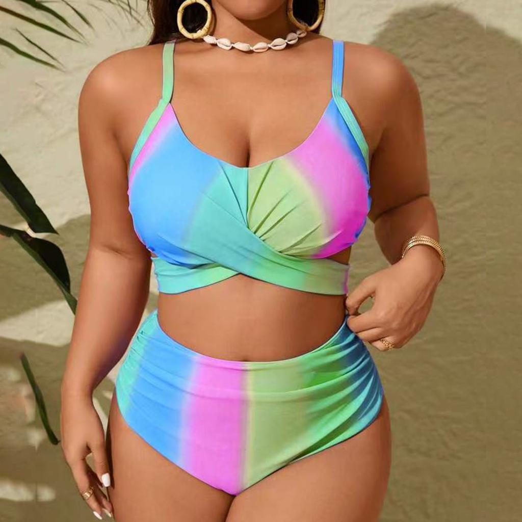 Zweiteiliger Bikini für Damen in Übergröße, Badeanzug mit Schlitz