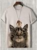 Japanese Cat Pattern T-Shirt For Men Warrior Animal 3D Print Tee Shirts Summer Casual O-Neck Short Sleeve Tees Street Loose Tops