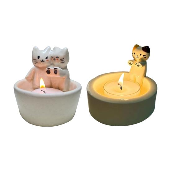 Suport de lumânare cu pisică de desene animate Sufragerie Bucătărie Baie Labe de încălzire din rășină Sfeșnic Pisicuță Decor pentru birou Cadou de aniversare de Crăciun