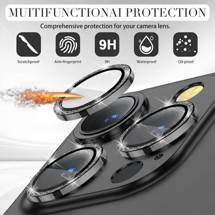 Protective Glass - iPhone 15 Pro/Pro Max - Tempered Glass - Black Aluminum Frame - Scratch-Resistant