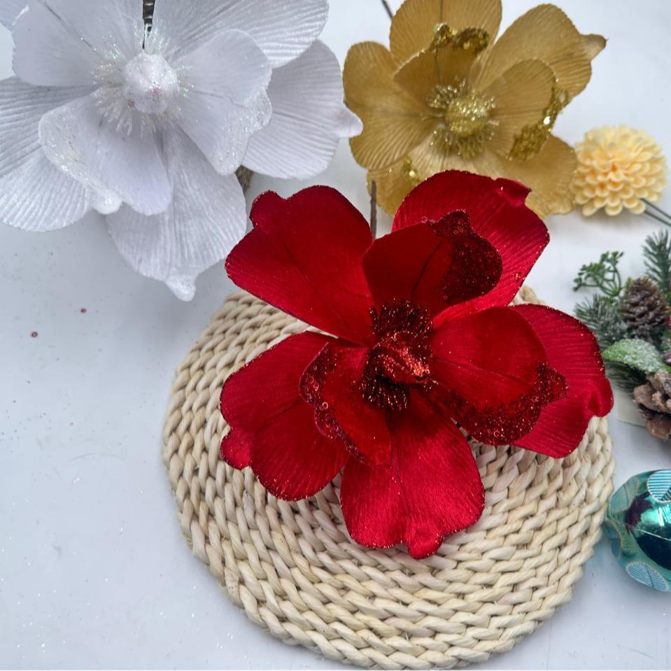 Glittering Gold Sequin Christmas Flower Tree Ornament