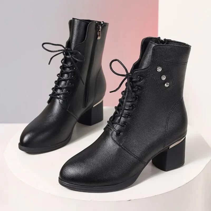Spitze Zehen Winter Mid-Calf Stiefel Damen High Heels 2024 Neu Heiß Verkauft Dicker Absatz Designer Chelsea Stiefel zum Gehen