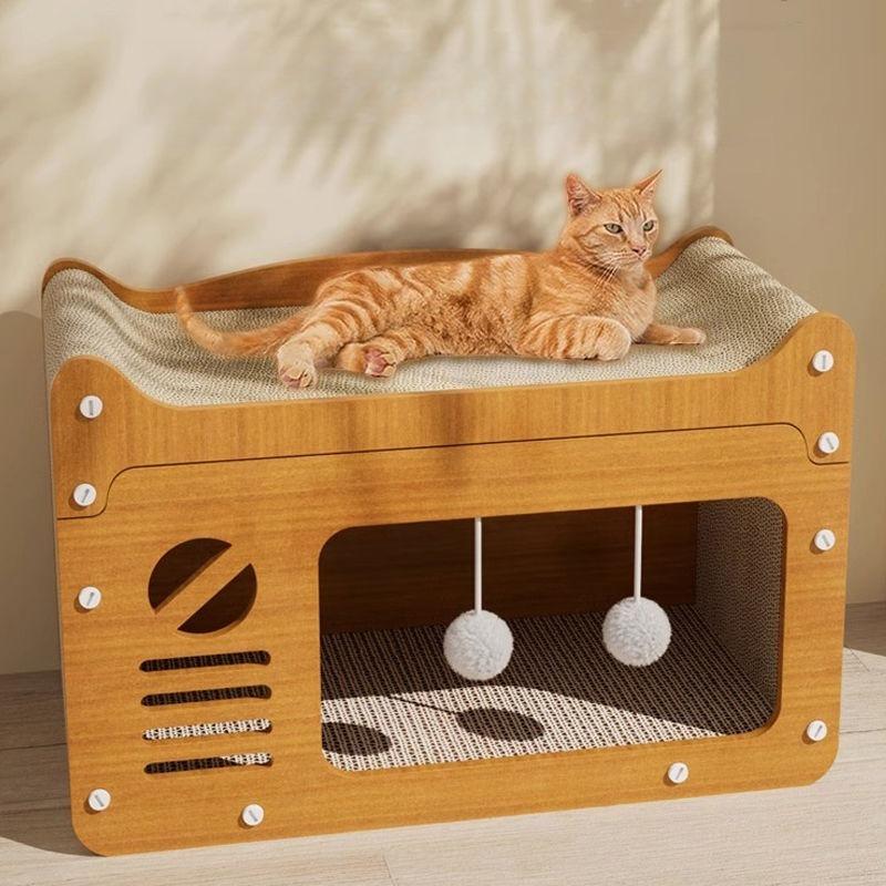 Cat scratch board, wear-resistant cat paw board, cat bed integrated, all-season universal, cat house, cat toy products, non-shedding, double-layer