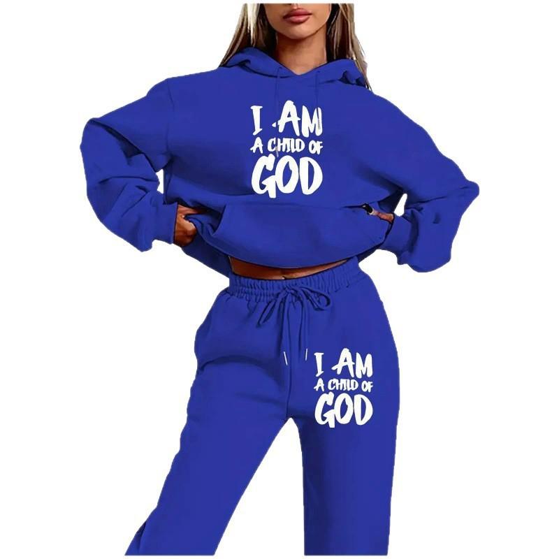 European and American trendy brand fleece sweater sweatpants set, new women's clothing letter printing hoodie women's suit