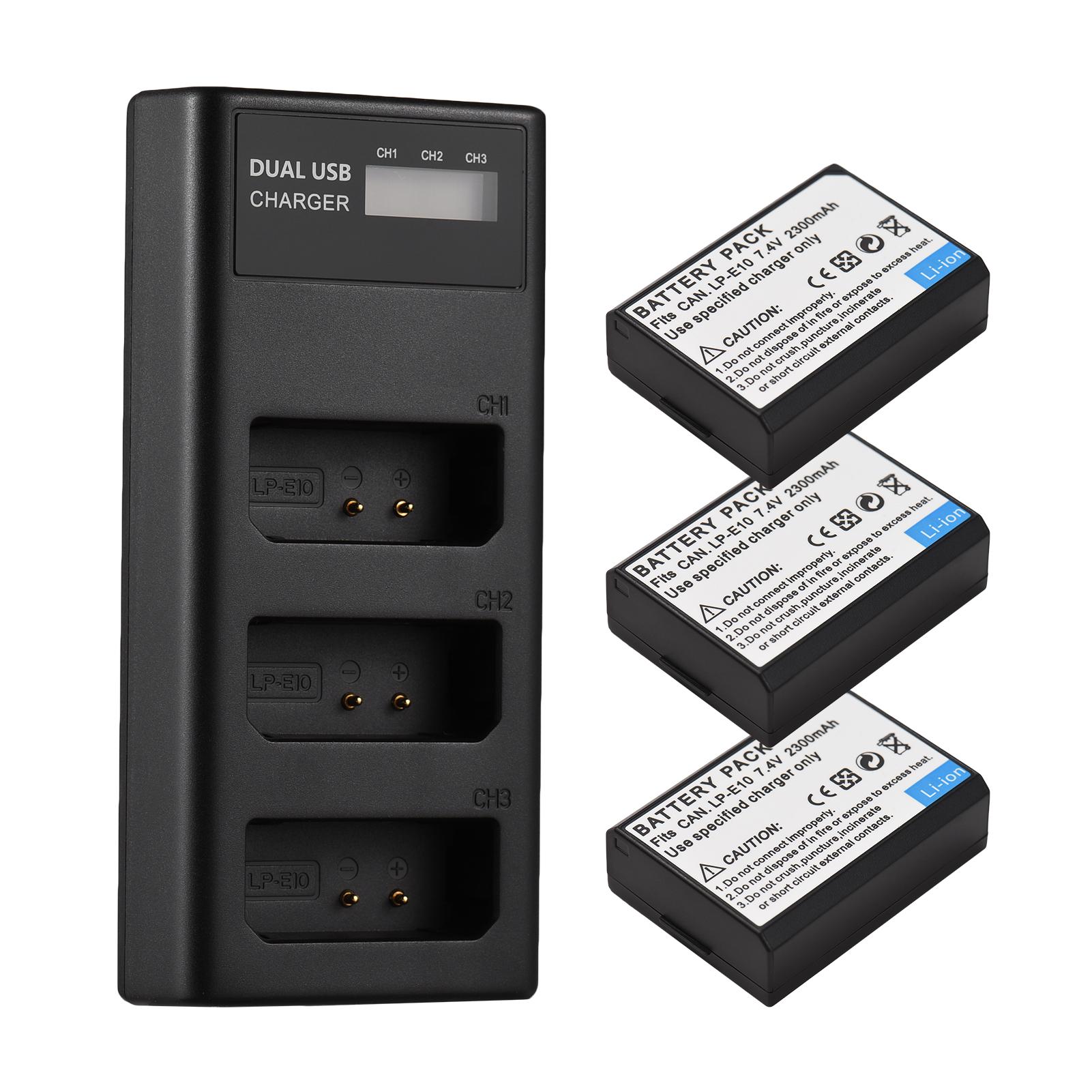 

LP-E10 Зарядное устройство Зарядное устройство на 3 гнезда со светодиодными индикаторами Micro USB и порт типа C + 3 шт. LP-E10 чёрный
