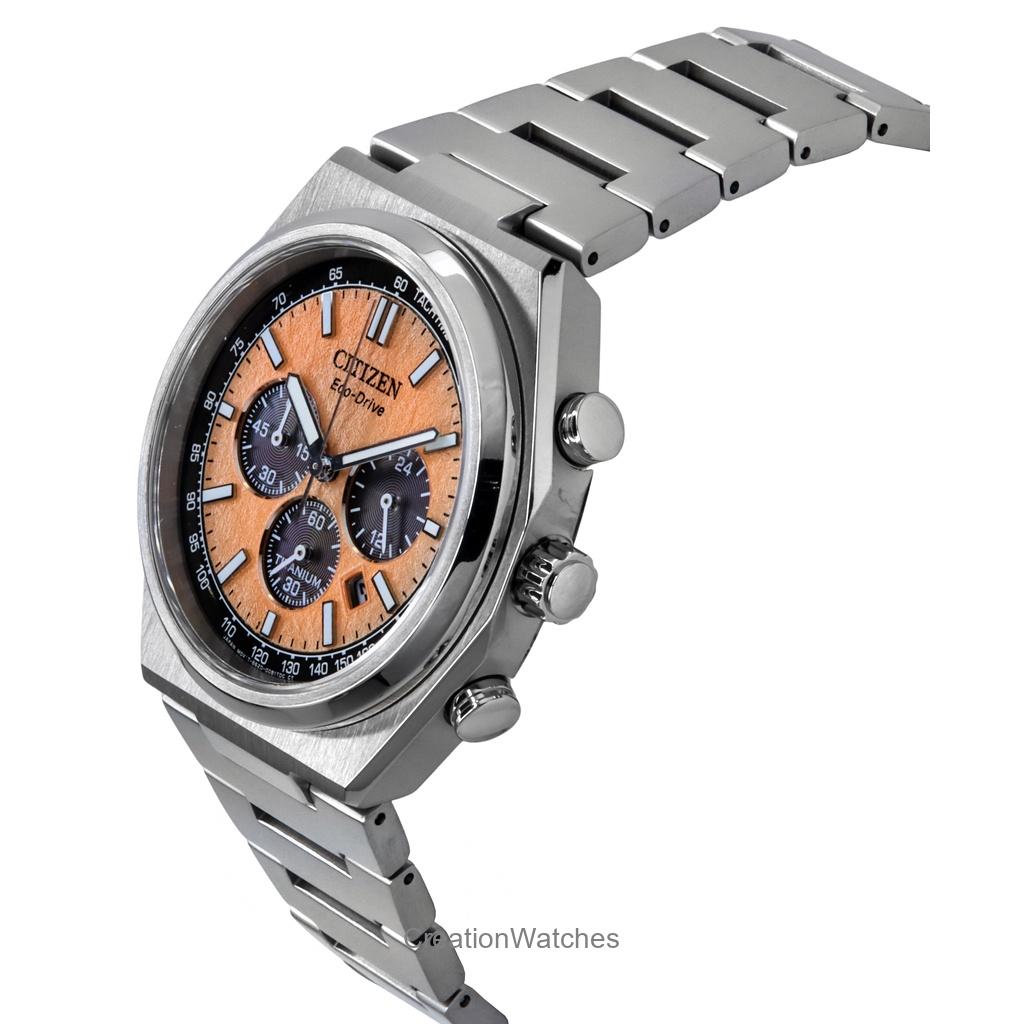 Citizen Zenshin Chronograph Super Titanium Mostrador Salmão Eco-Drive CA4610-85Z 100M Relógio Masculino