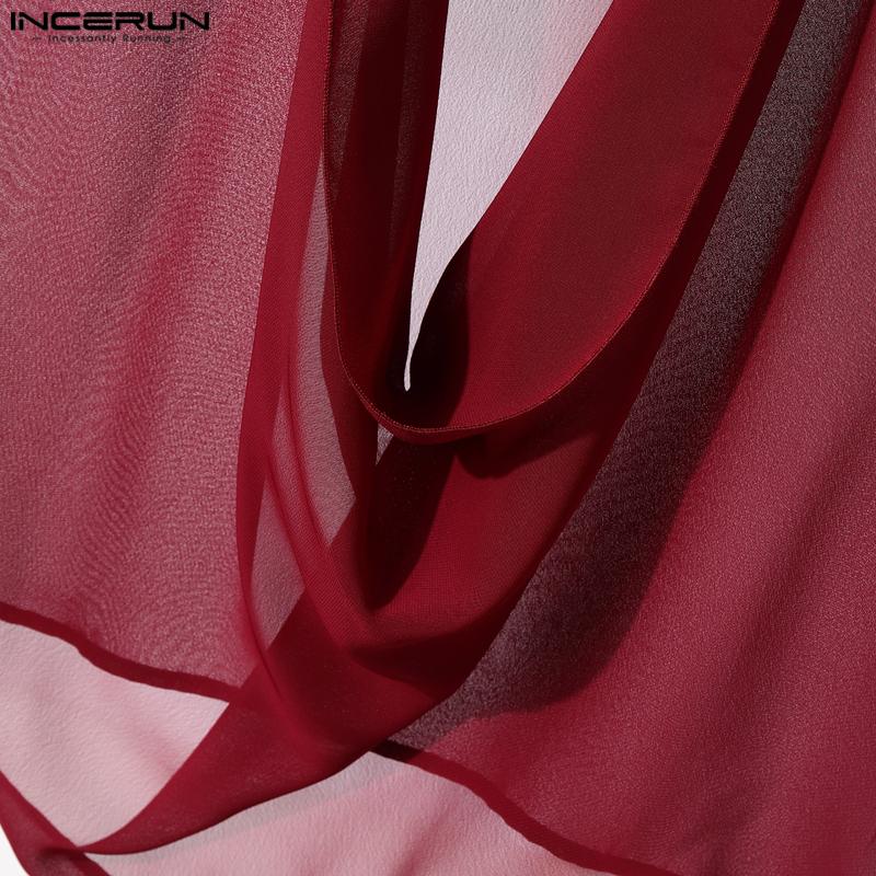 INCERUN Ανδρικά Αμάνικα Διάφανα Διχτυωτά Τοπ Τανκ με Λουράκια και Κολάρο Ζιβάγκο για Πάρτι και Κλαμπ