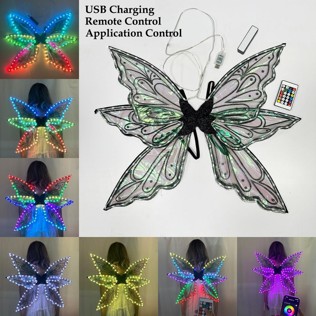 Bunte LED-Fee Flügel Leuchtende Schmetterlingsflügel Cosplay Engelsflügel für Mädchen Tanzaufführung Kostüm Zubehör