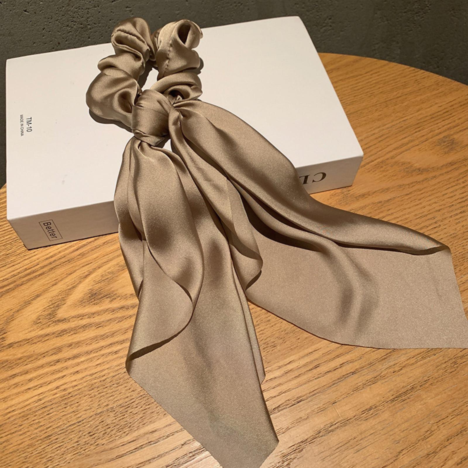 

Solid Satin Ribbon Hair Scrunchie with Long Tail for Ponytail Bun Holder Elegant Large Size Soft Material for Daily Use One Size