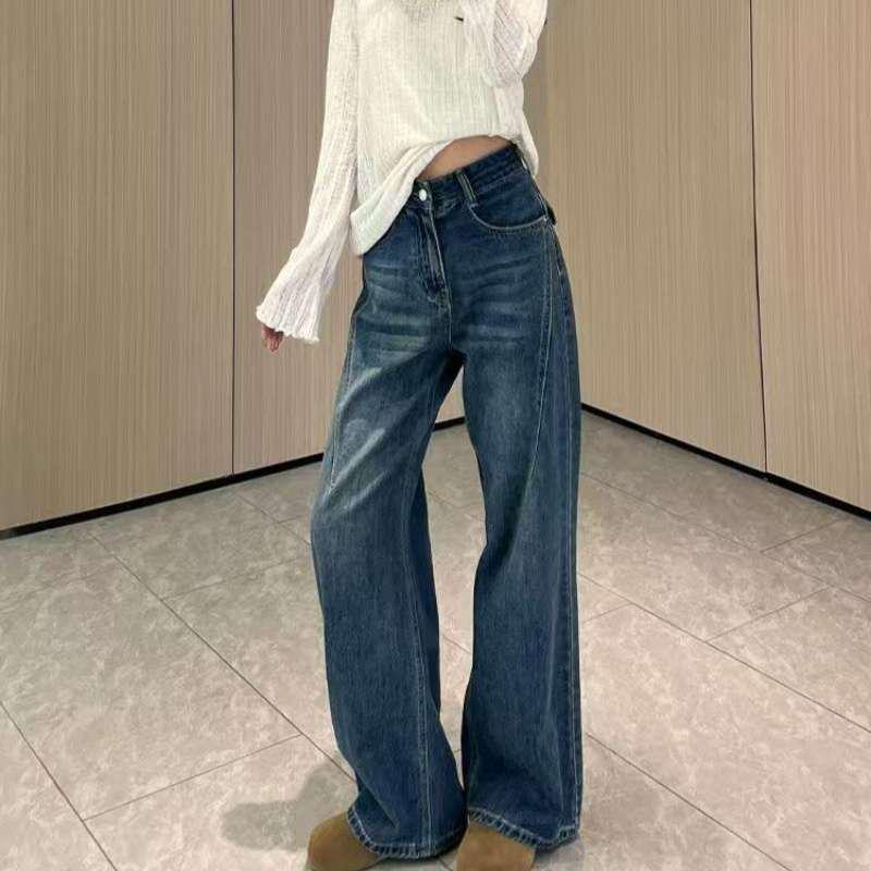 

Women s High Waist Slimming Wide-Leg Jeans - Spring/Autumn 2026, Blue Slim Fit, Plus Size, Pear Shape. Small синий